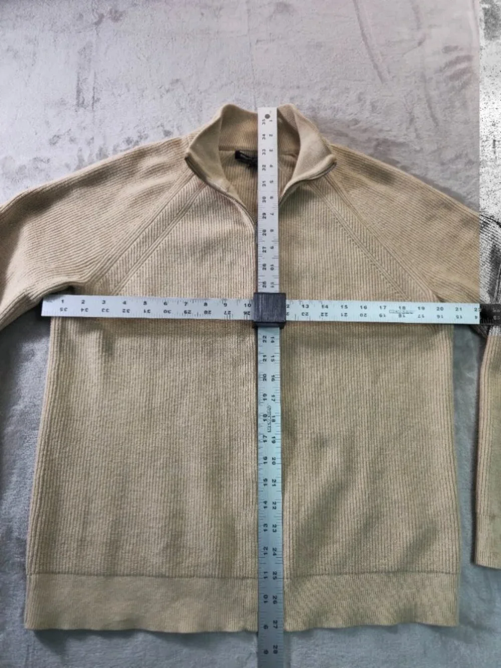 Banana Republic Men's Medium Beige Full Zip Mock Neck Knit Sweater